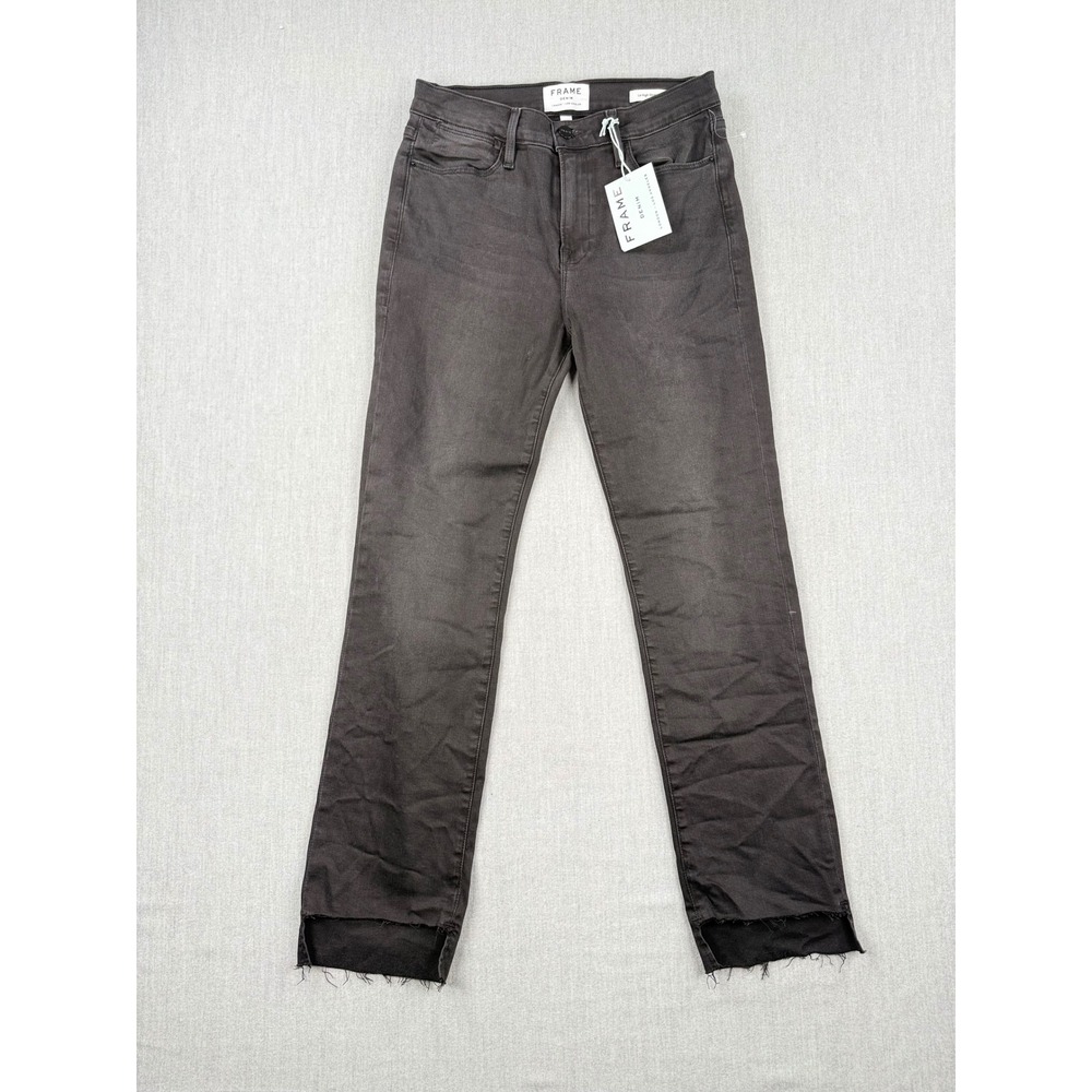 FRAME Le High Straight Jeans Charcoal Gray Raw Step Hem Size 29 NWT